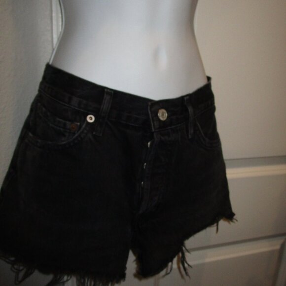 AGOLDE WOMENS BLACK CUT OFF DENIM SHORTS - Picture 4 of 6